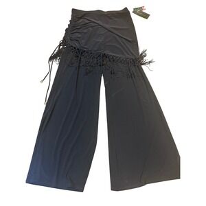 Cartise Womens Black Wide Leg Fringe Overlay Pants Made in Canada Size 10 NWT